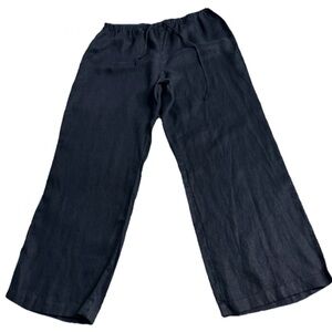 Jones New York 100% Linen Wide Leg Ankle Pants Womens L Black Drawstring Casual